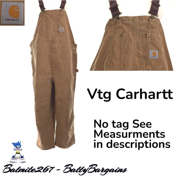 VTG Carhartt Mens 54x30 ? No Size Tag Brown Duck Canvas Bib Overall Double Knee - Picture 1 of 16